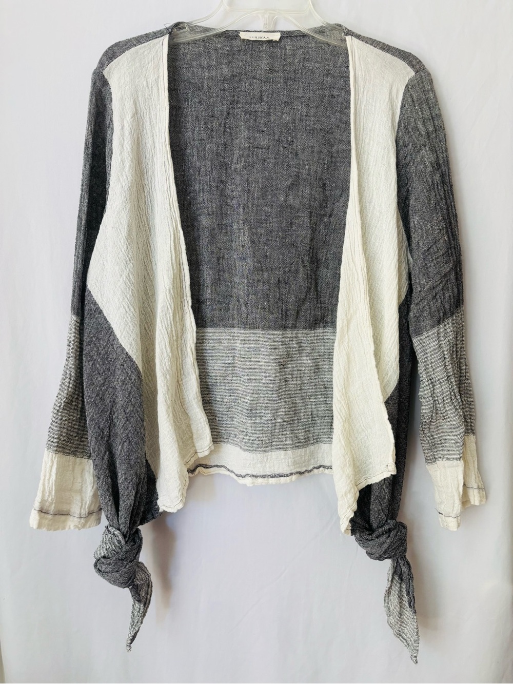 Luukaa Linen Blend Lagenlook Draped Tie Front Cardigan Size 4